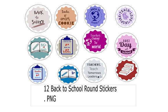 12 Back to School Round Stickers Graphics