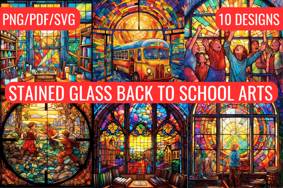 Stained Glass Back to School Clip Arts